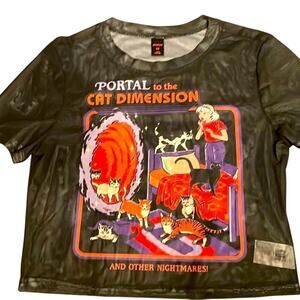 STEVEN RHODES Portal to the Cat Dimension Sheer Crop Top, Size M, New w/o Tag